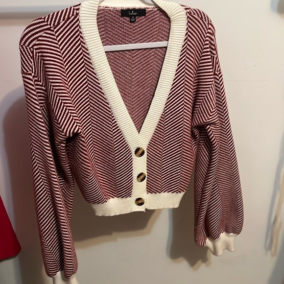 Lulus red & white striped sweater w/ 2 buttons sweater knit material. - Picture 10 of 10